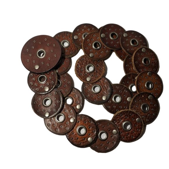 Accessories - Genuine Leather Wide Disks Belt Metal Eyelet Details